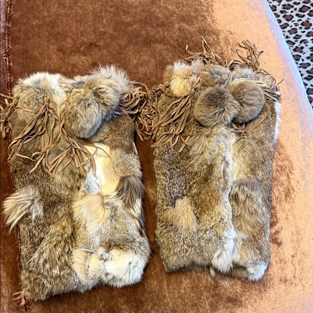 Rabbit Fur leg warmers with Fringe- perfect in like new condition and so worn